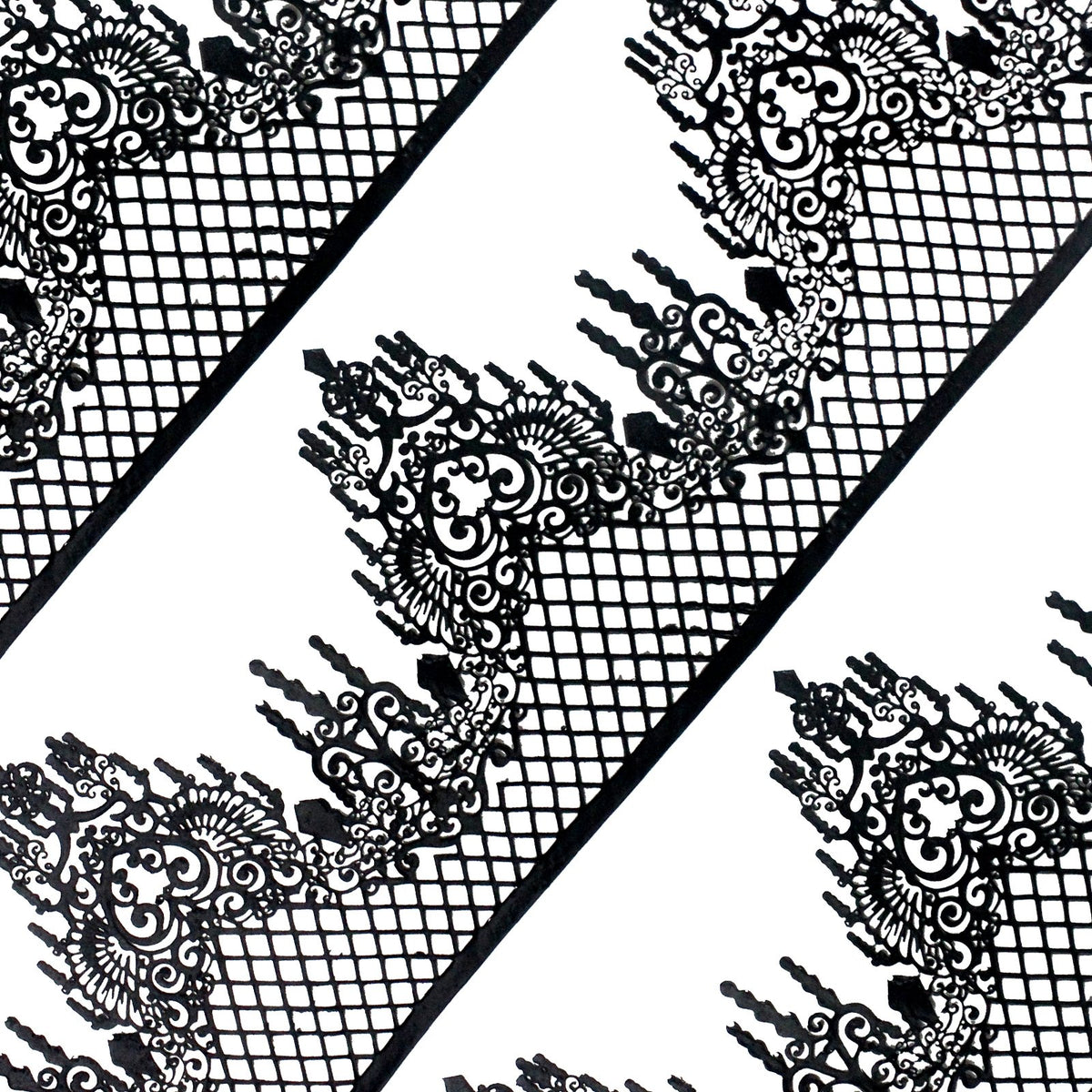 FUNSHOWCASE front view of black edible lace pack showing 10 pieces and length benefit