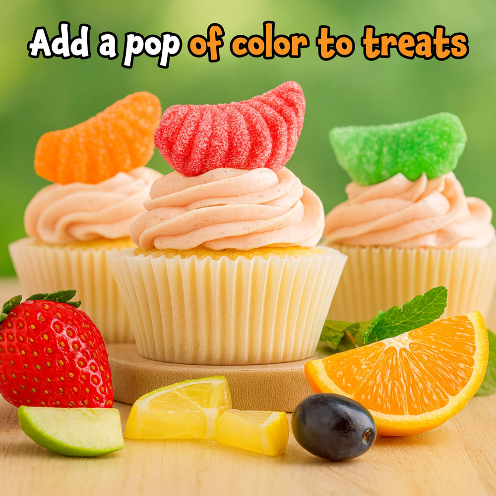 FUNTASTY candy buffet display with mixed fruit slices adding color to dessert table