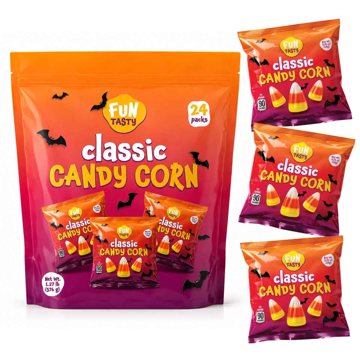 FUNTASTY front pack showing 24 individual candy corn packs for easy distribution