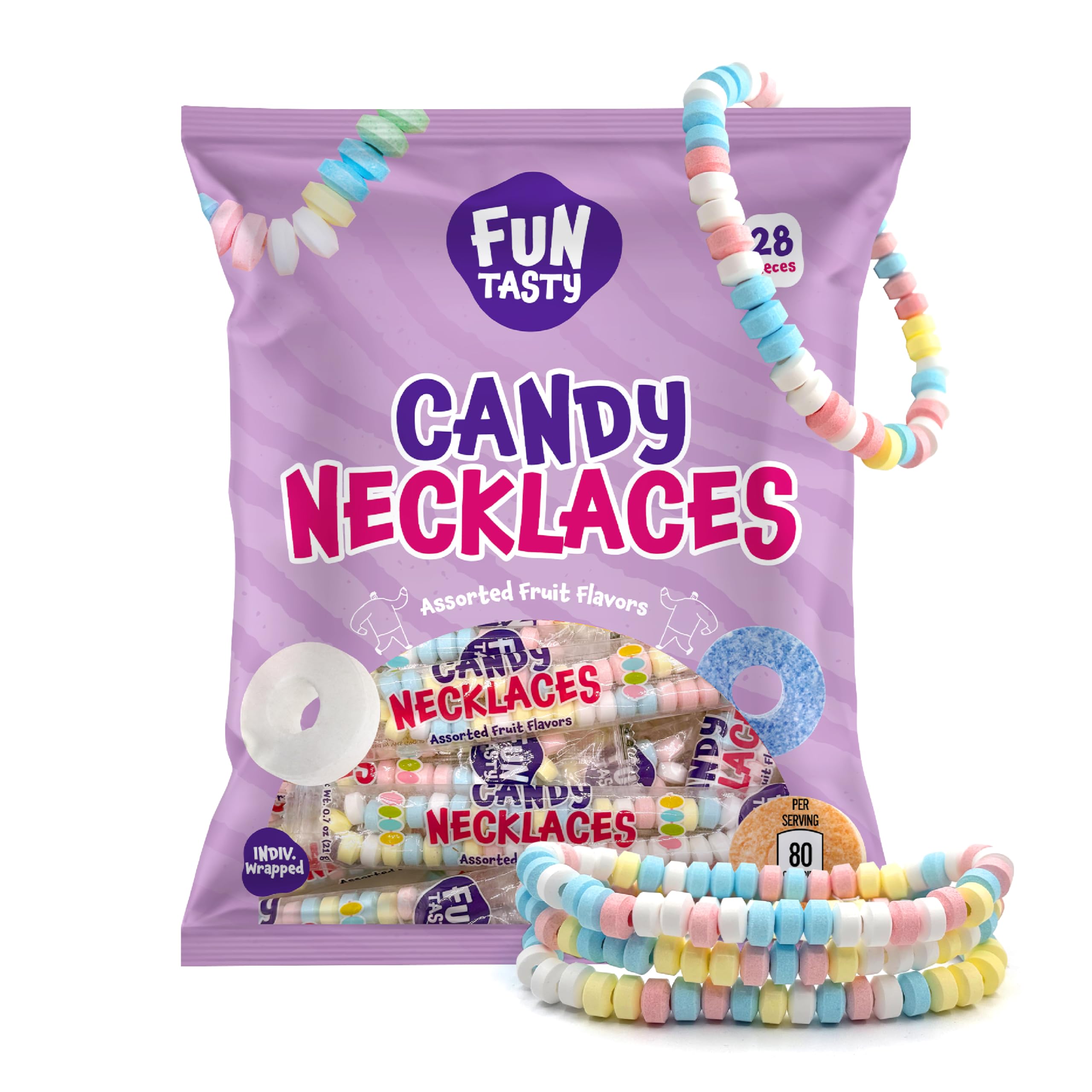 FUNTASTY front packaging showing 28-count bag and colorful necklaces for easy gifting