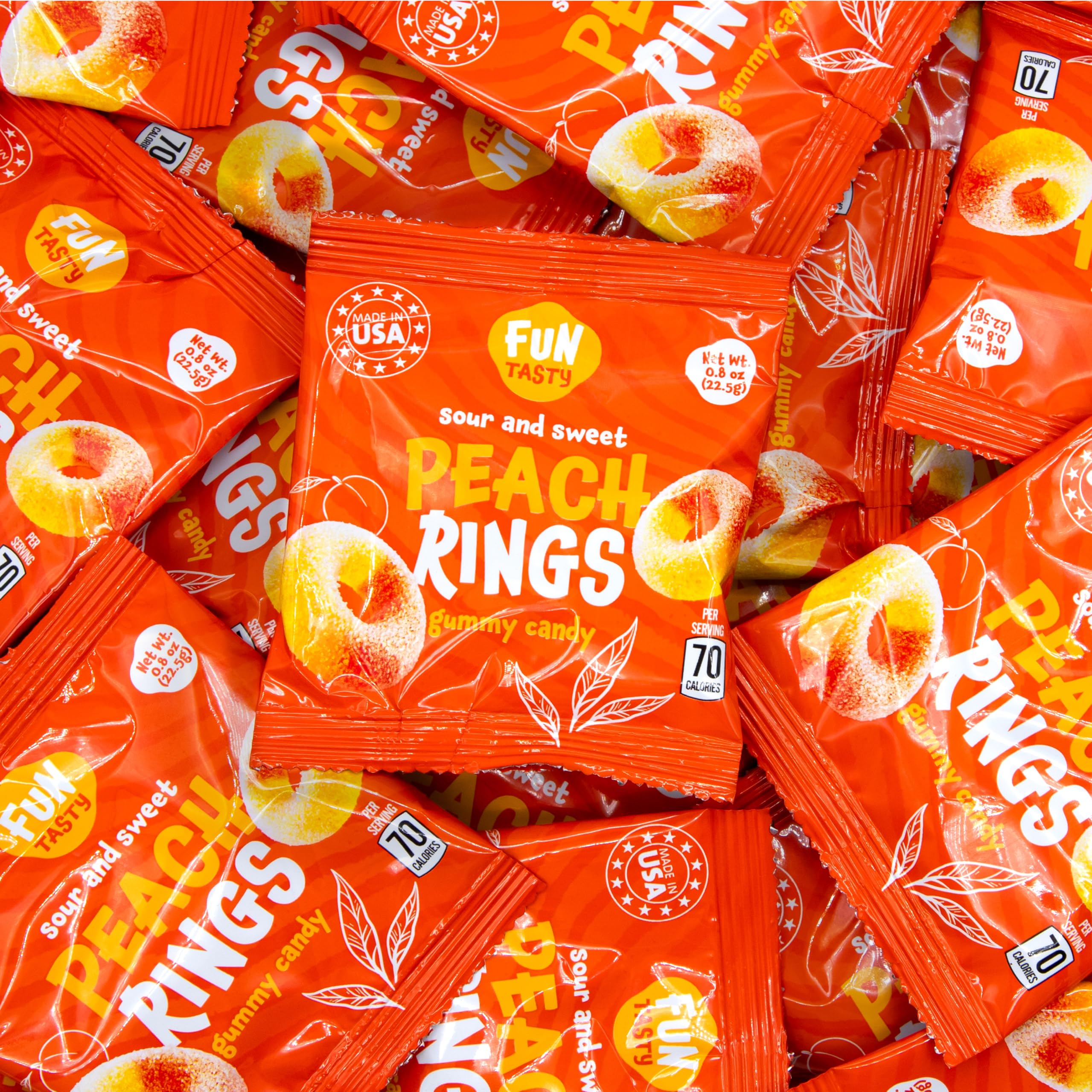FUNTASTY classroom desk scene with sealed peach ring pouches reducing mess