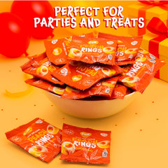 FUNTASTY party favor display with individual peach ring pouches adding color and convenience