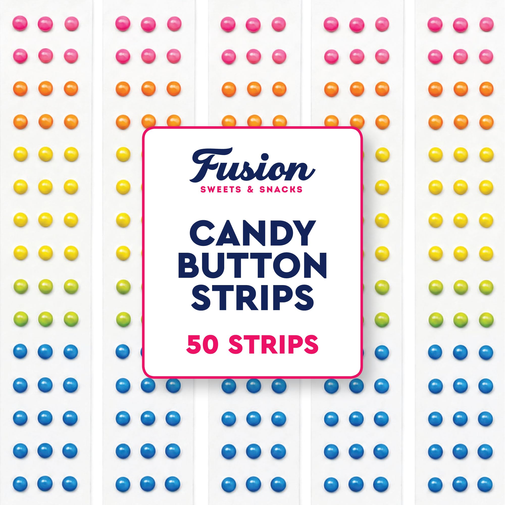 Fusion Sweets And Snacks front packaging showing colorful candy buttons and quantity
