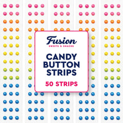 Fusion Sweets And Snacks front packaging showing colorful candy buttons and quantity