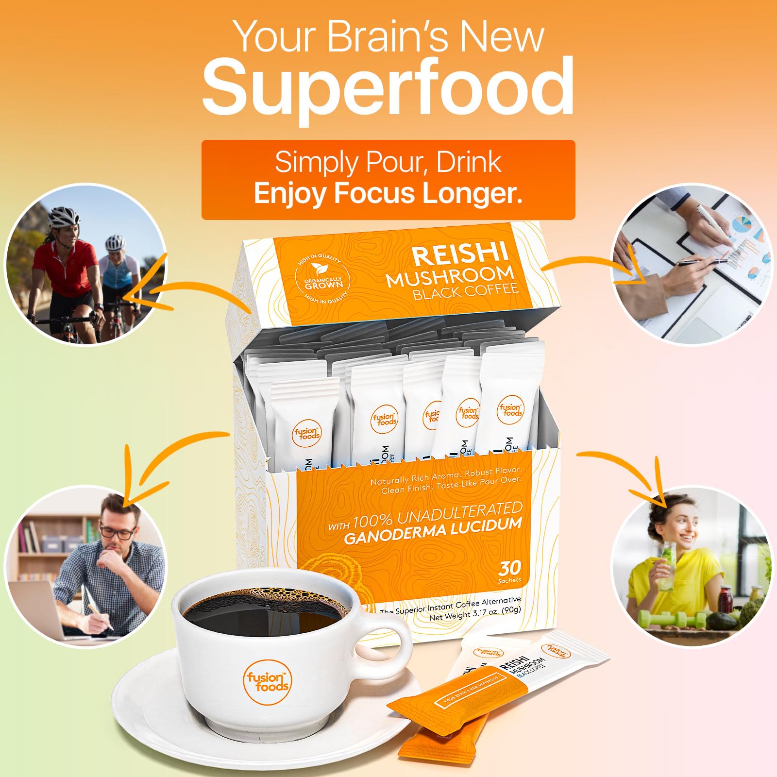 fusion foods label close-up highlighting Ganoderma ingredient and authentic extract