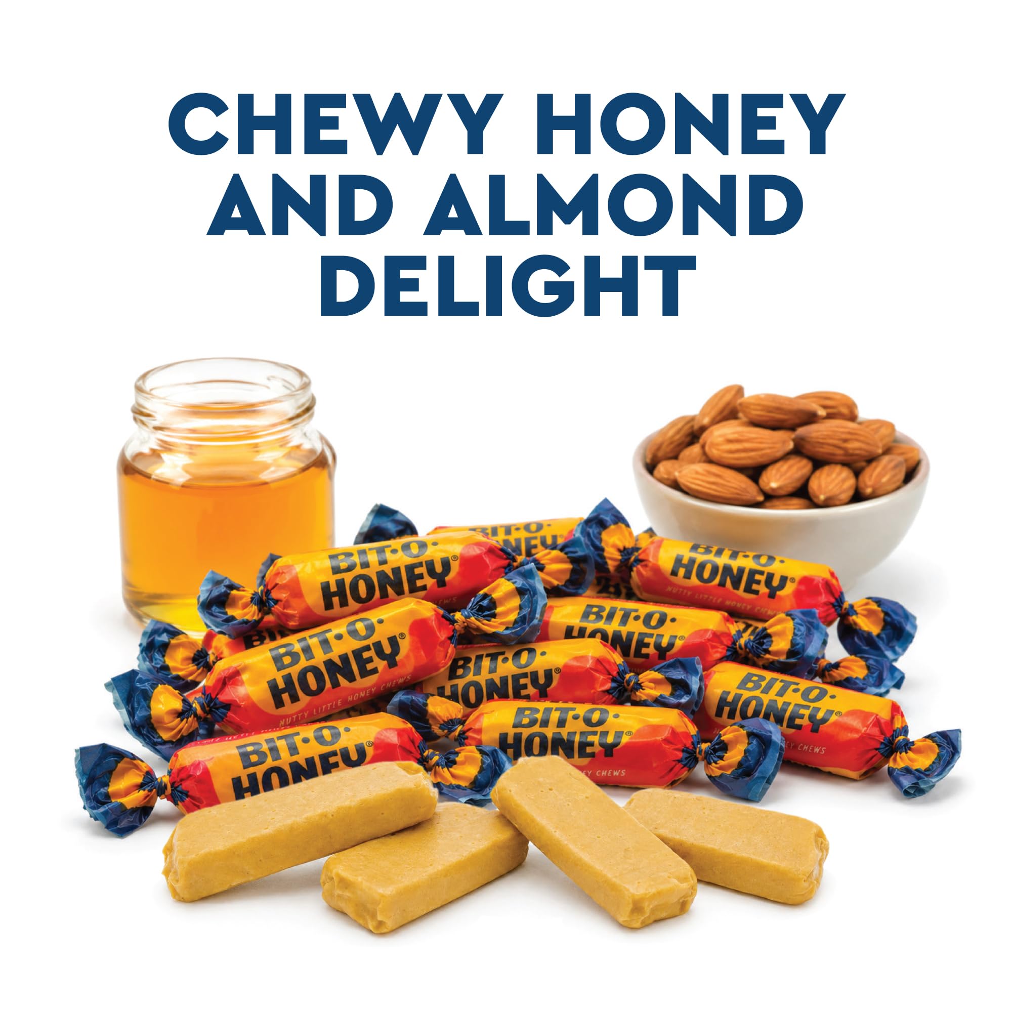 Fusion Sweets And Snacks label and ingredients panel emphasizing real honey and almond details