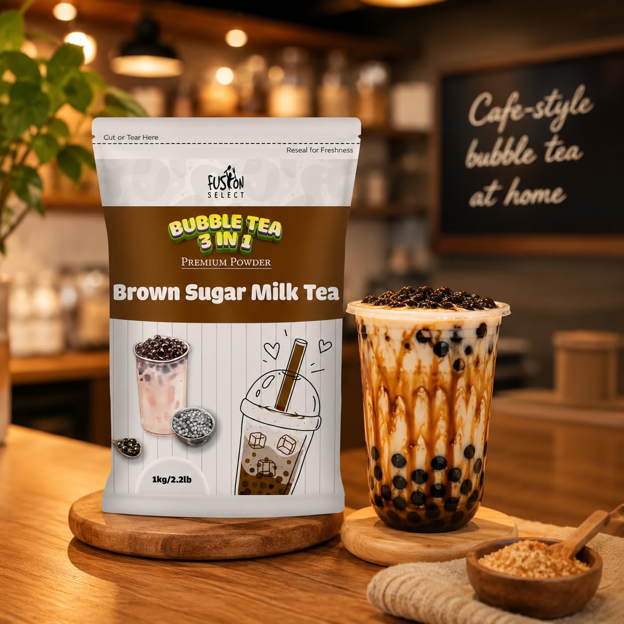 Fusion Select blended frappe in glass illustrating thick texture and café-style frozen drink