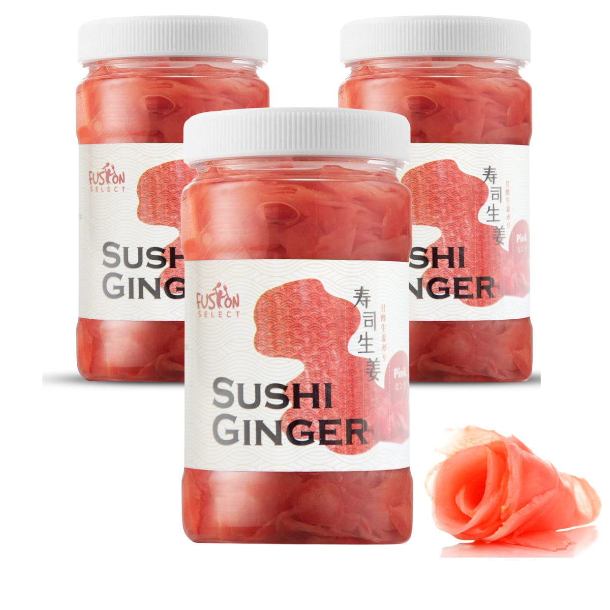 Fusion Select front jar view showing pink ginger and clear branding benefit convenience