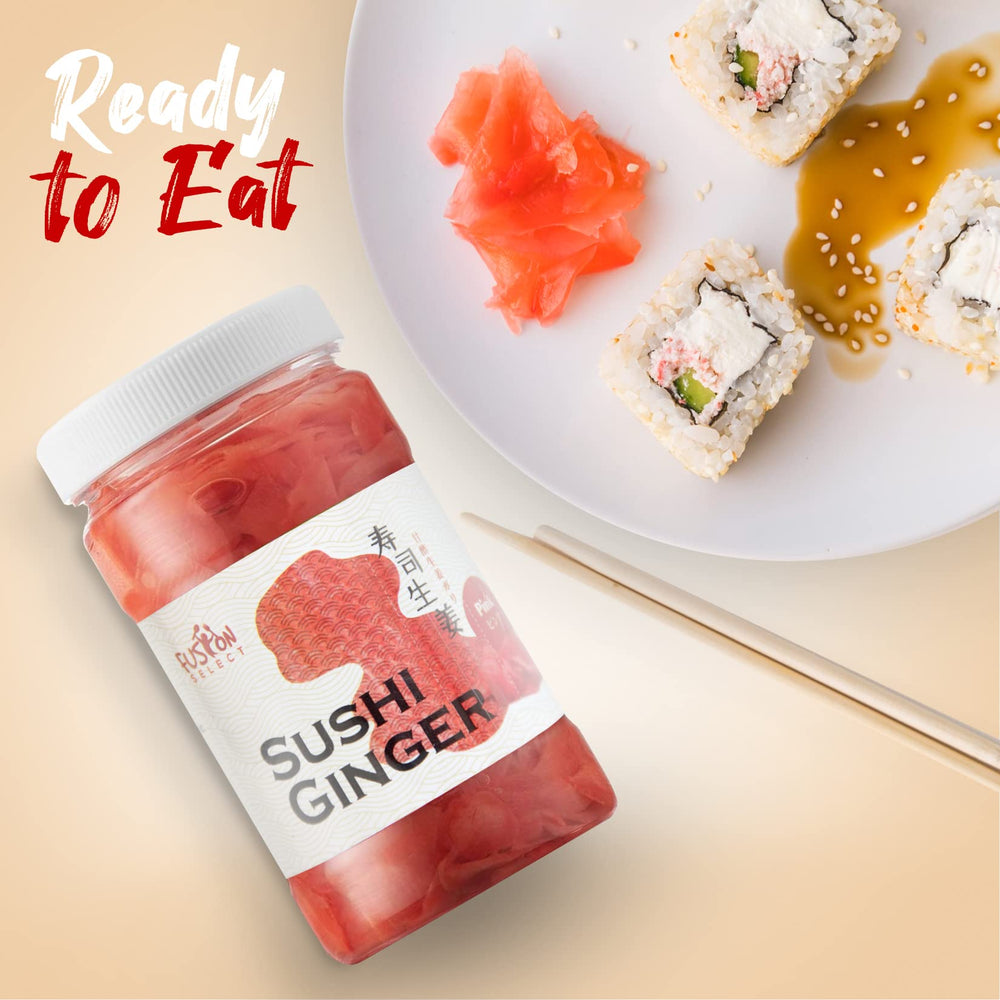 Fusion Select open jar with thinly sliced ginger offering ready-to-serve convenience