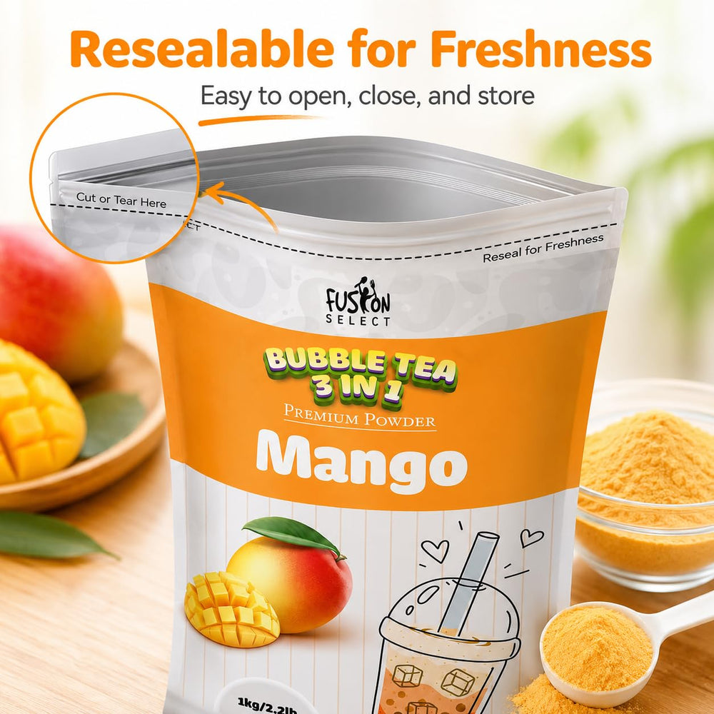 Fusion Select mango frappe blended in blender showcasing creamy texture