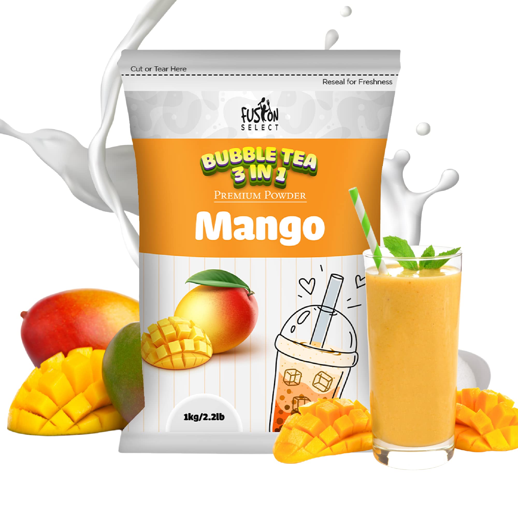 Fusion Select front packaging shows 2.2lb container and mango benefit