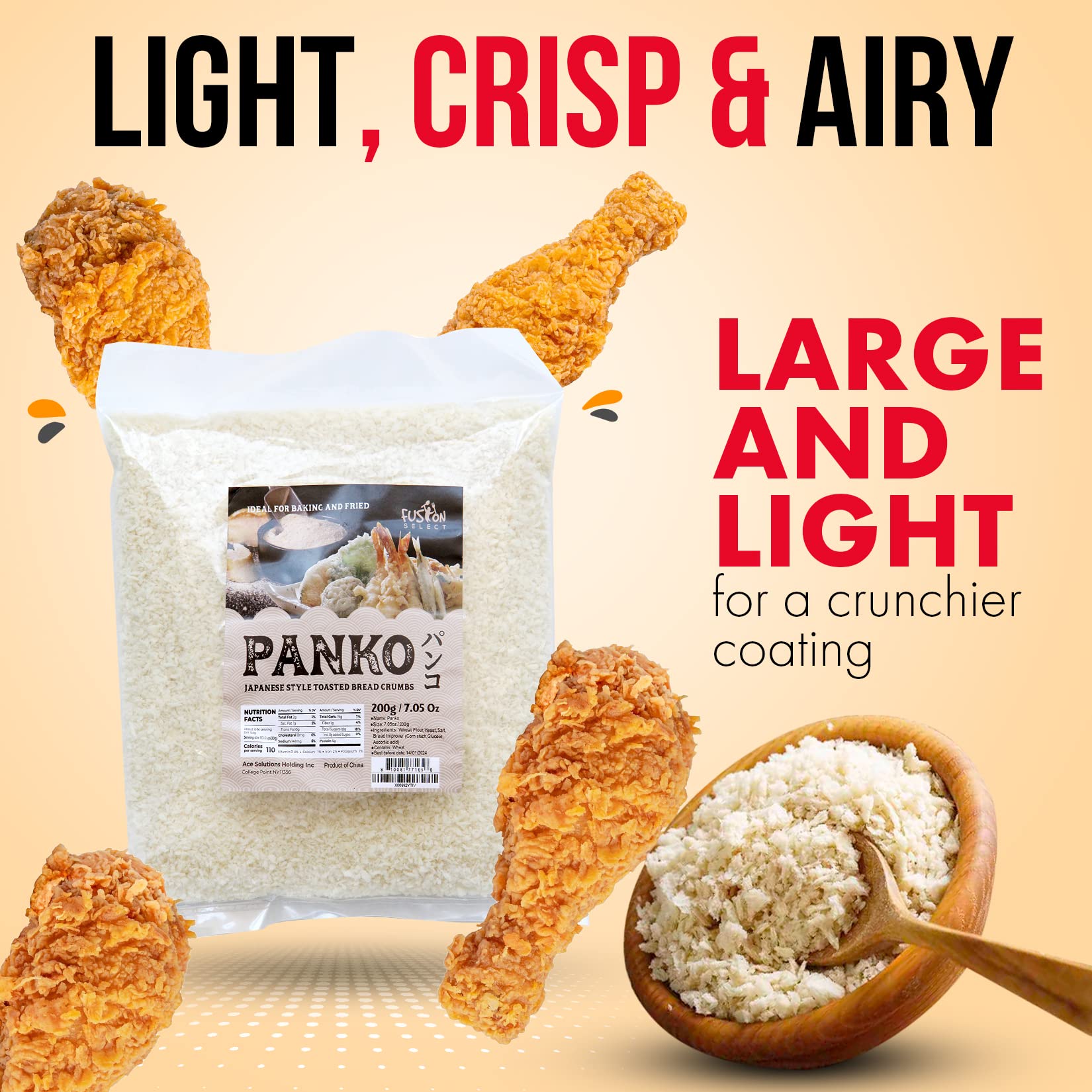Fusion Select close-up of toasted panko flakes highlighting light texture