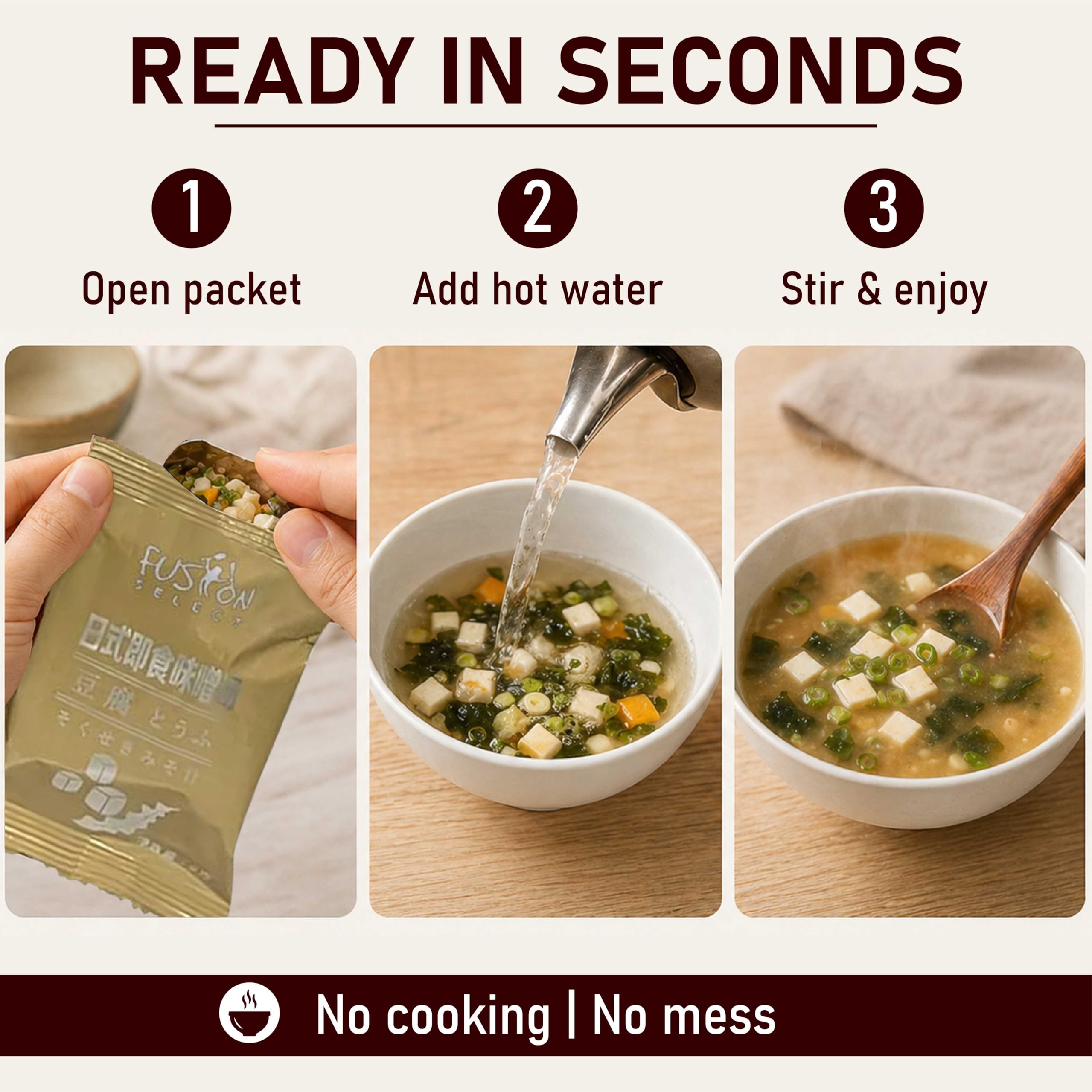 Fusion Select pouring hot water into packet contents for fast preparation