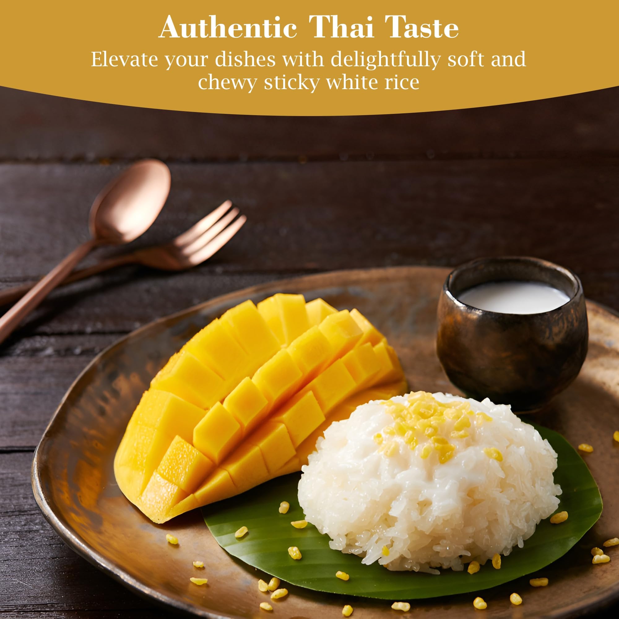 Fusion Select mango sticky rice plated with fruit for dessert appeal