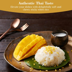 Fusion Select mango sticky rice plated with fruit for dessert appeal