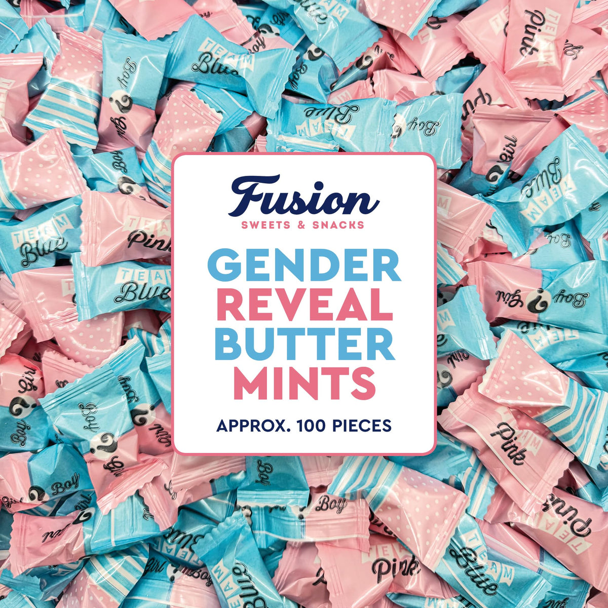 Fusion Sweets And Snacks front packaging showing 100-count, clear branding and convenience