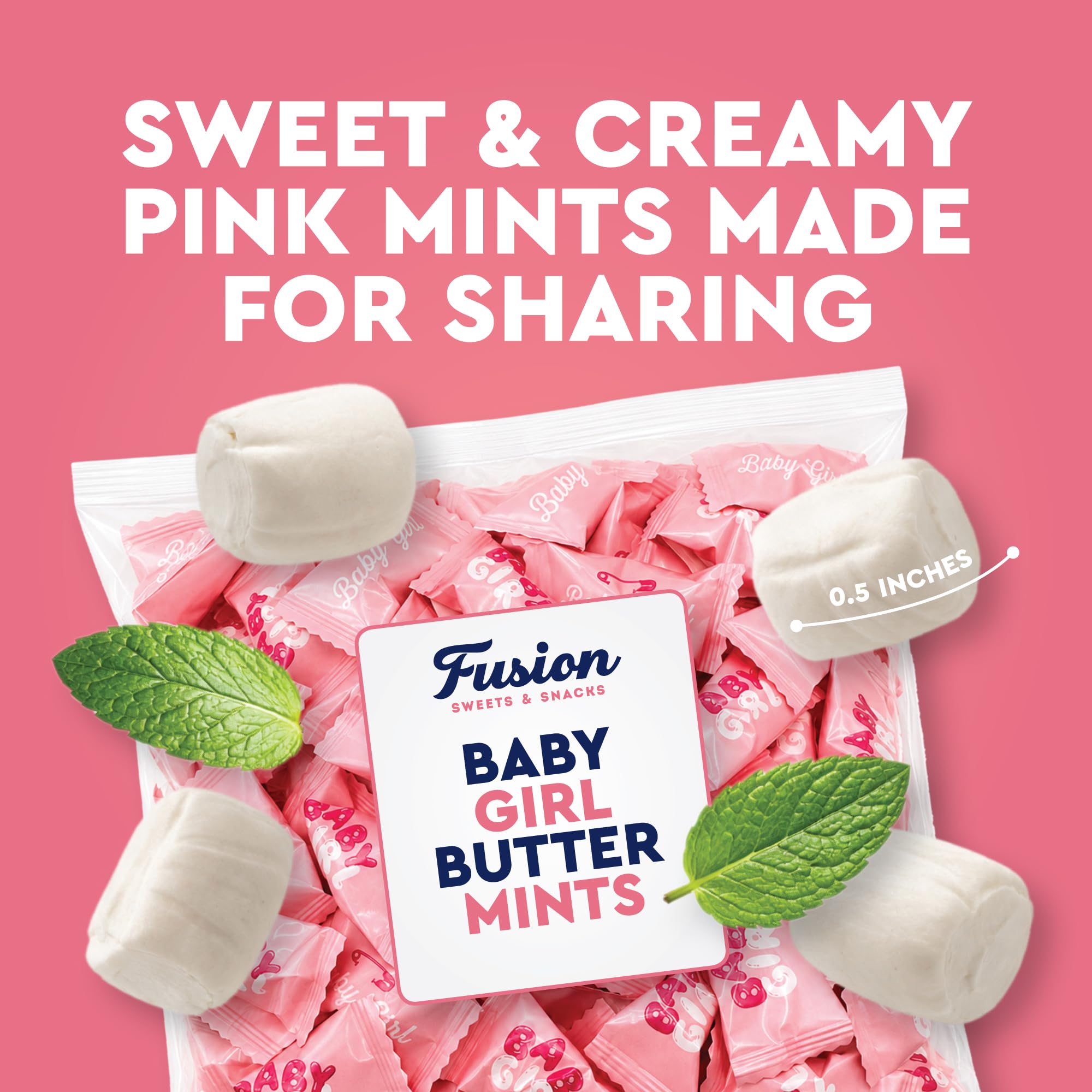 Fusion Sweets And Snacks pink mints in a glass bowl adding color to a dessert table