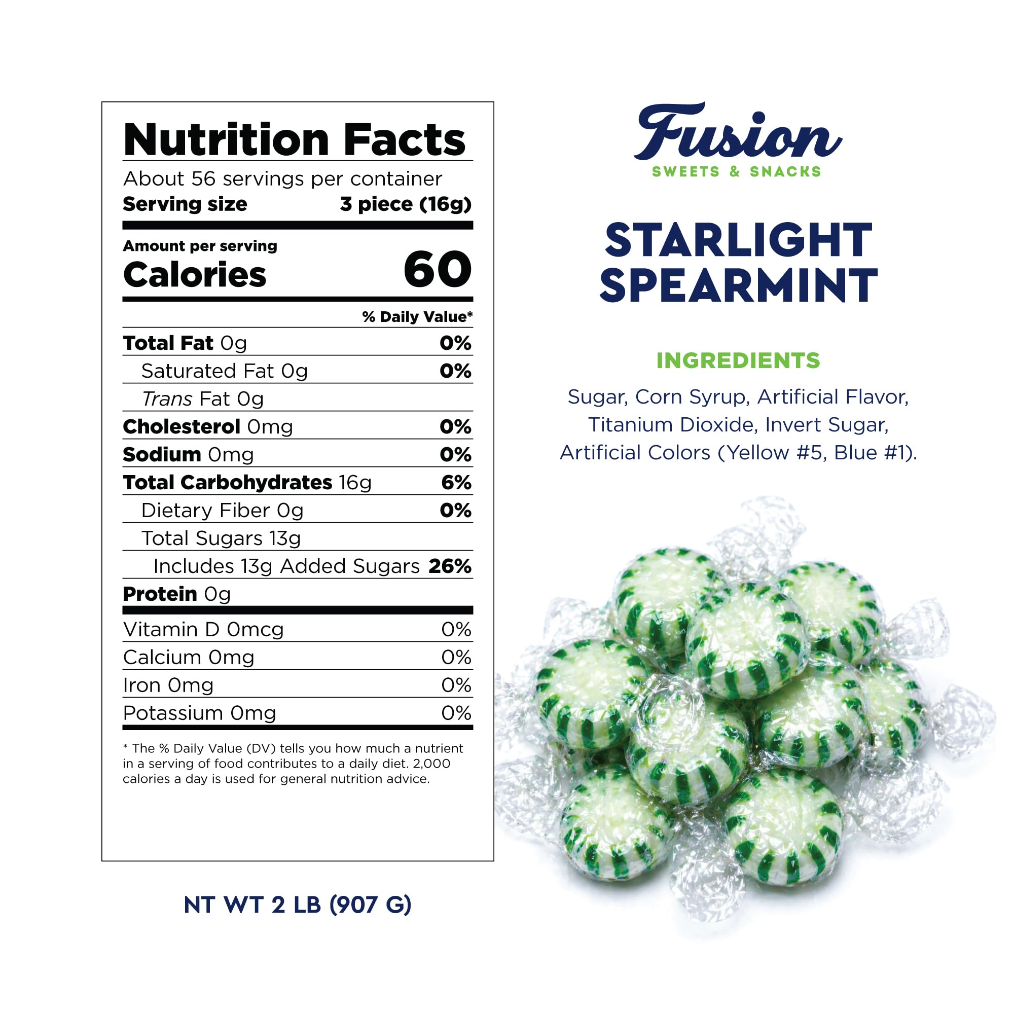 Fusion Sweets And Snacks close-up of spearmint candy texture highlighting cool look