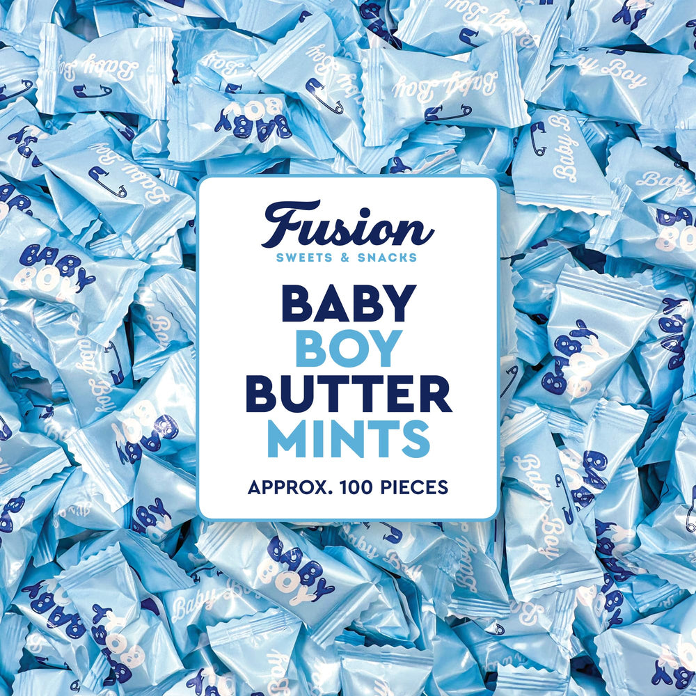 Fusion Sweets And Snacks front packaging showing blue foil mints and count, convenient for events