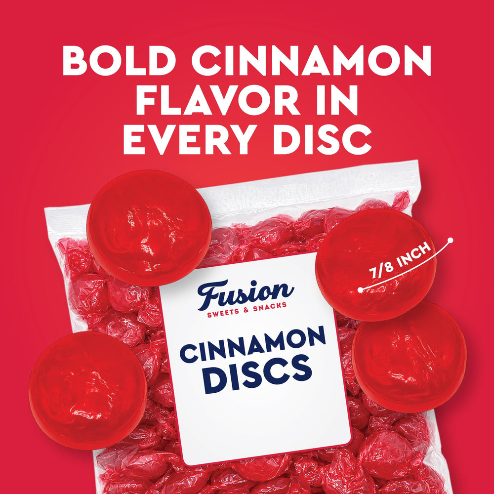 Fusion Sweets macro texture shot of a cinnamon disc showing smooth, hard-candy surface