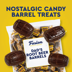 Fusion Sweets single root beer barrel candy detail showing glossy texture and flavor