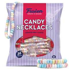 Fusion Sweets front packaging shows 36-count candy necklaces for quick event planning
