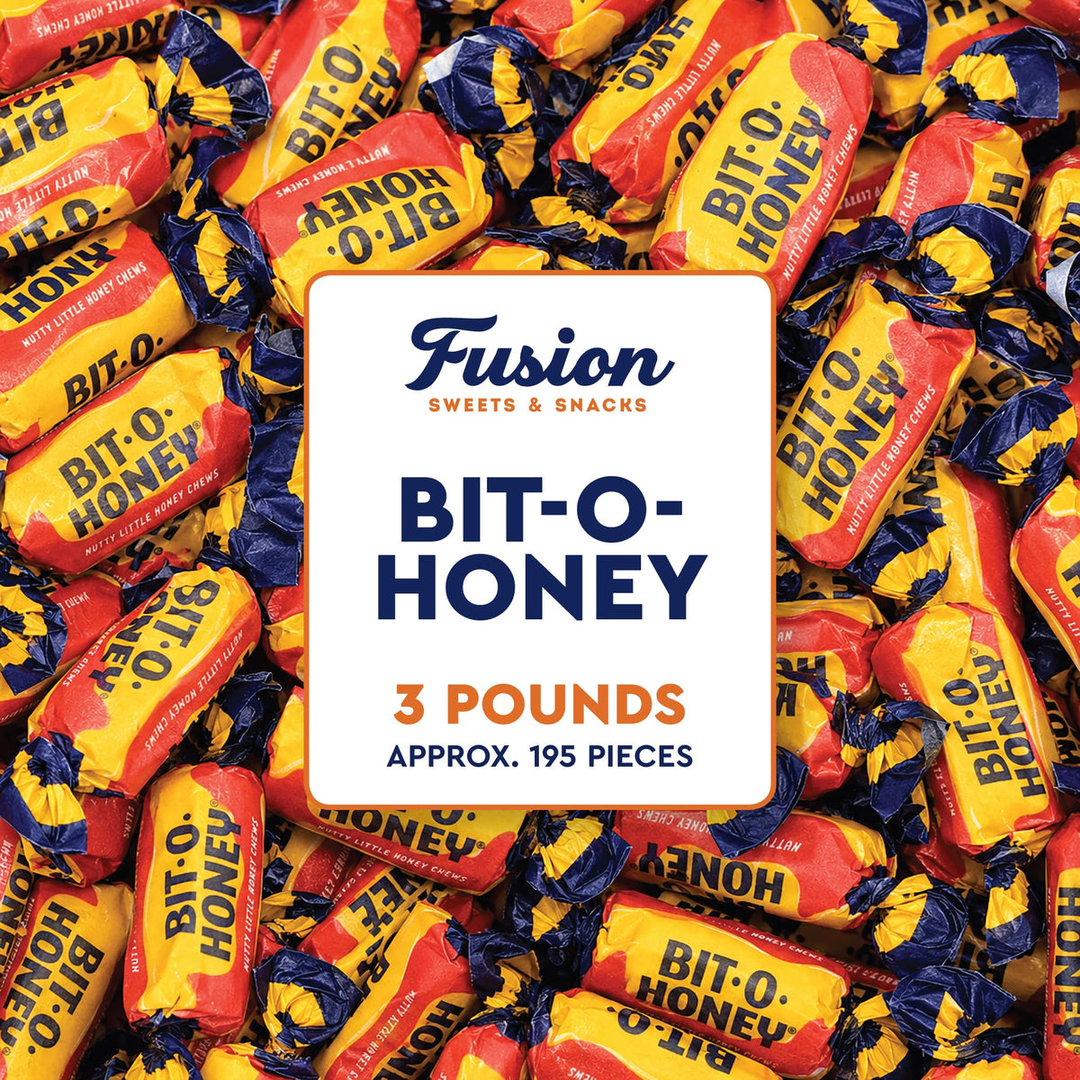 Fusion Sweets front packaging of 3 lb bag shows brand and honey flavor benefit portioning