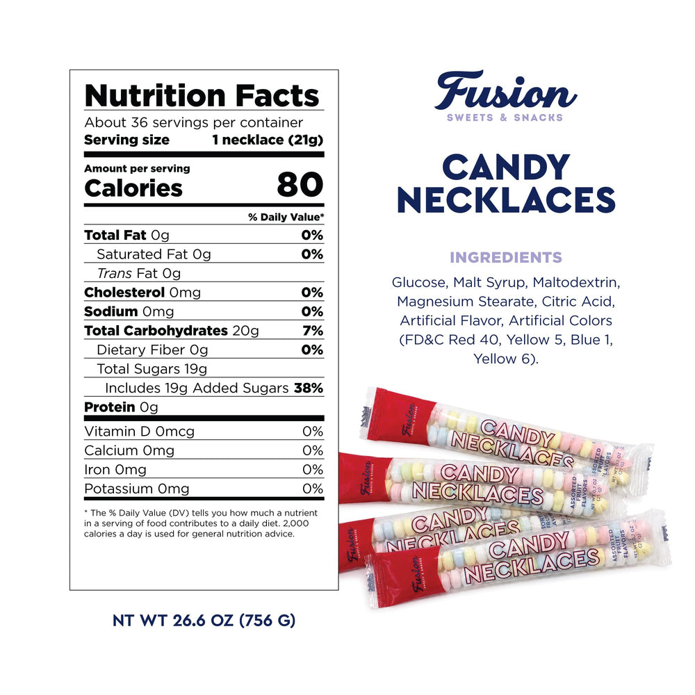 Fusion Sweets individually wrapped necklaces stacked for hygienic distribution at parties