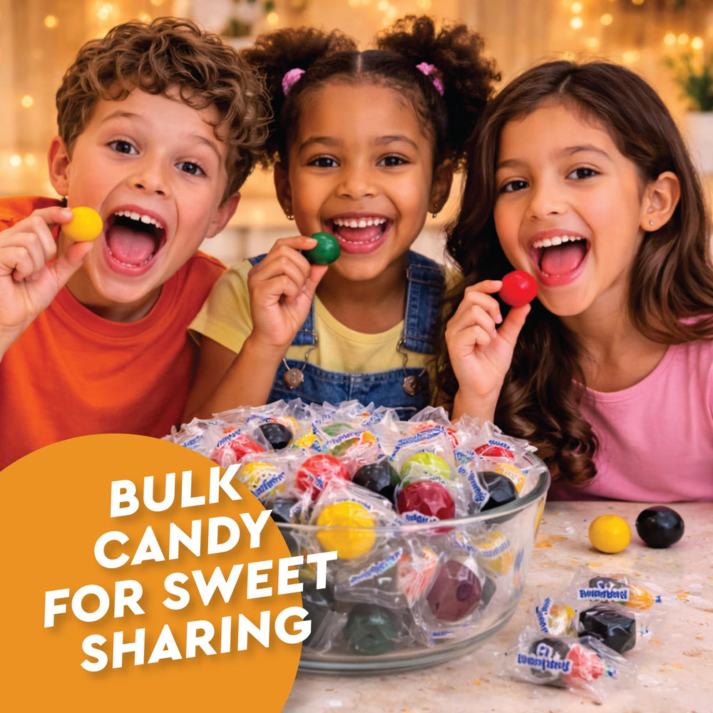 Fusion Sweets And Snacks bowl of jawbreakers styled for a party adding vibrant decor and guest treats