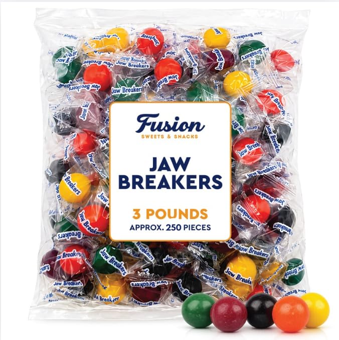 Fusion Sweets And Snacks scattered jawbreakers showing bright orange, lime, grape, cherry and lemon colors