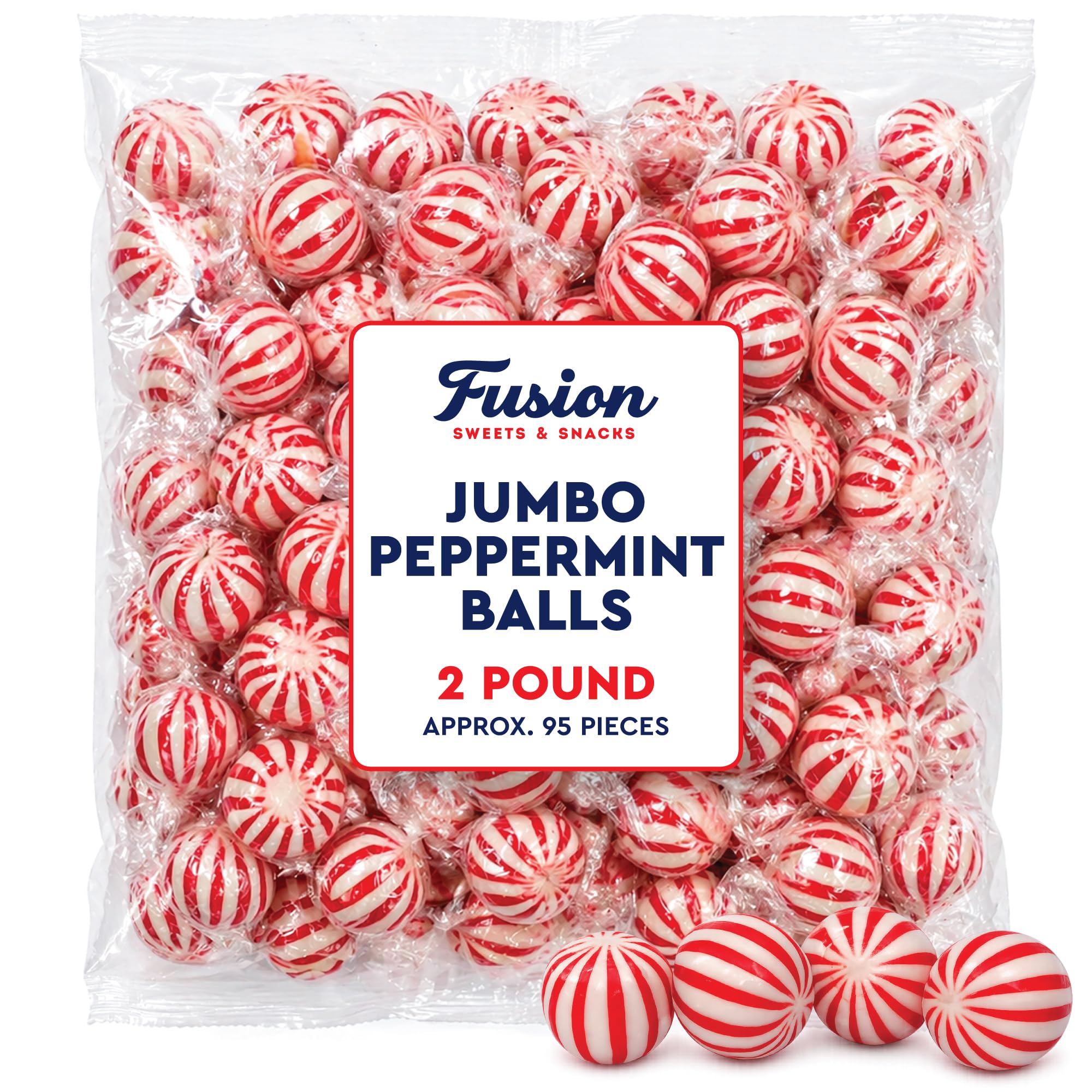 Fusion Sweets closeup of jumbo peppermint ball showing texture