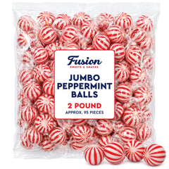 Fusion Sweets closeup of jumbo peppermint ball showing texture