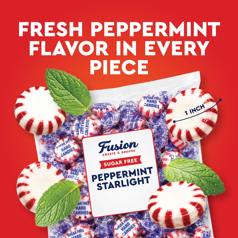 Fusion Sweets mint next to coin showing size and portable benefit