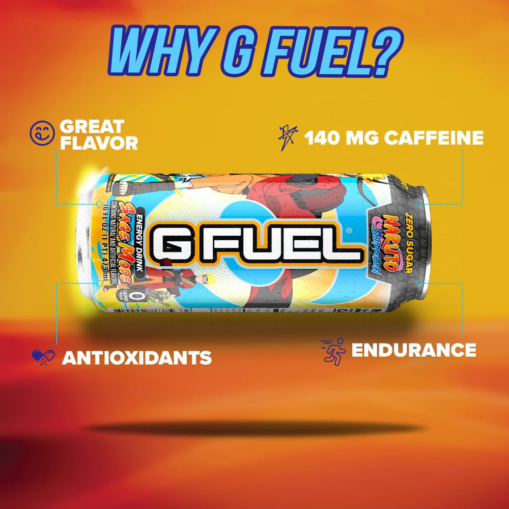 Close-up of G Fuel Sage Mode can texture and ingredient callouts