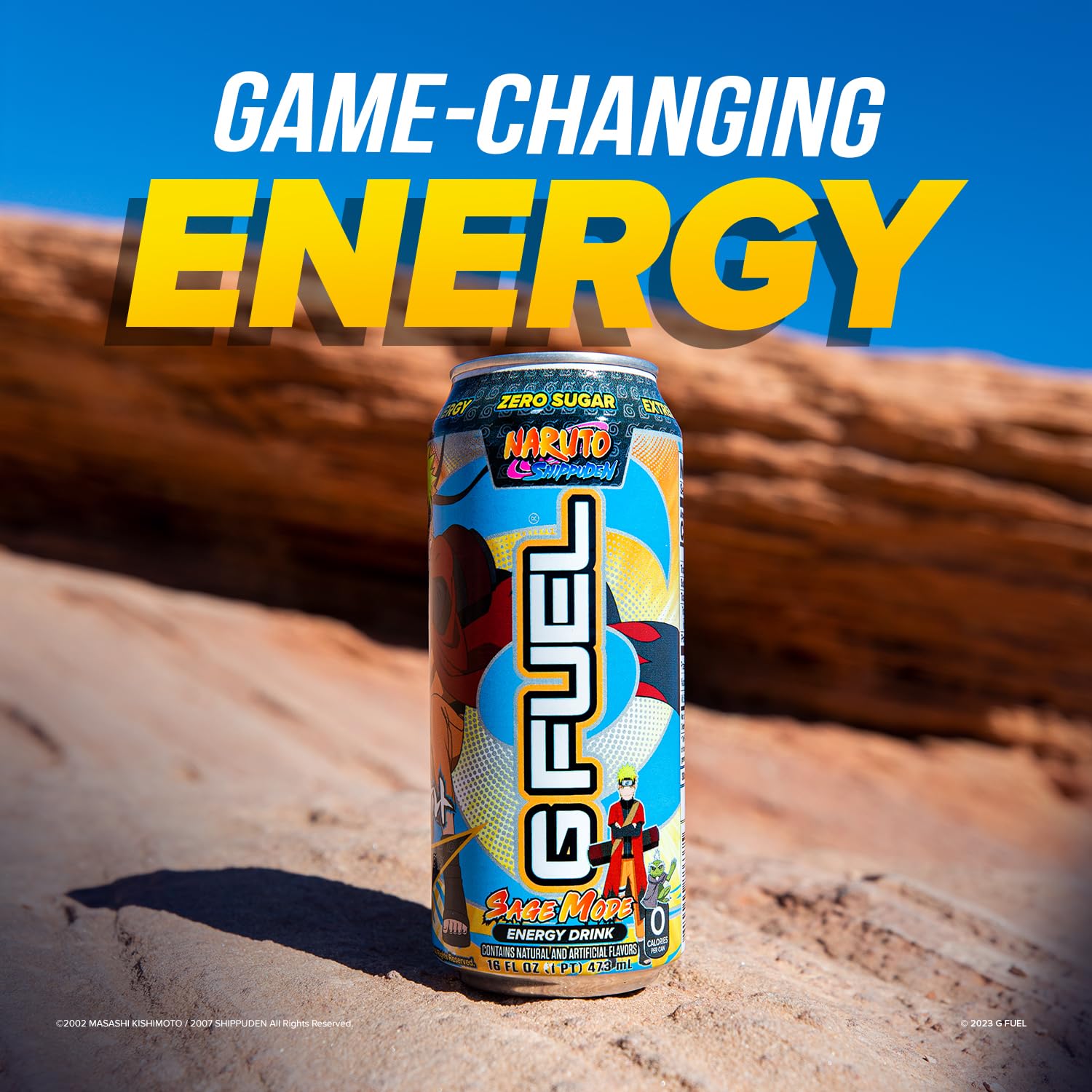 Hand holding G Fuel Sage Mode can to show 16 oz scale and portability