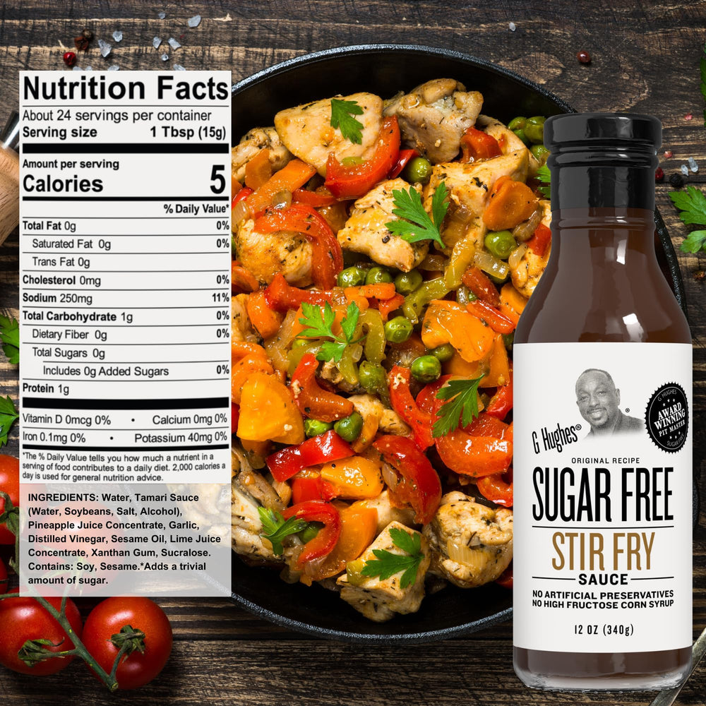 G Hughes sauce pouring from bottle highlighting smooth texture and coating ability