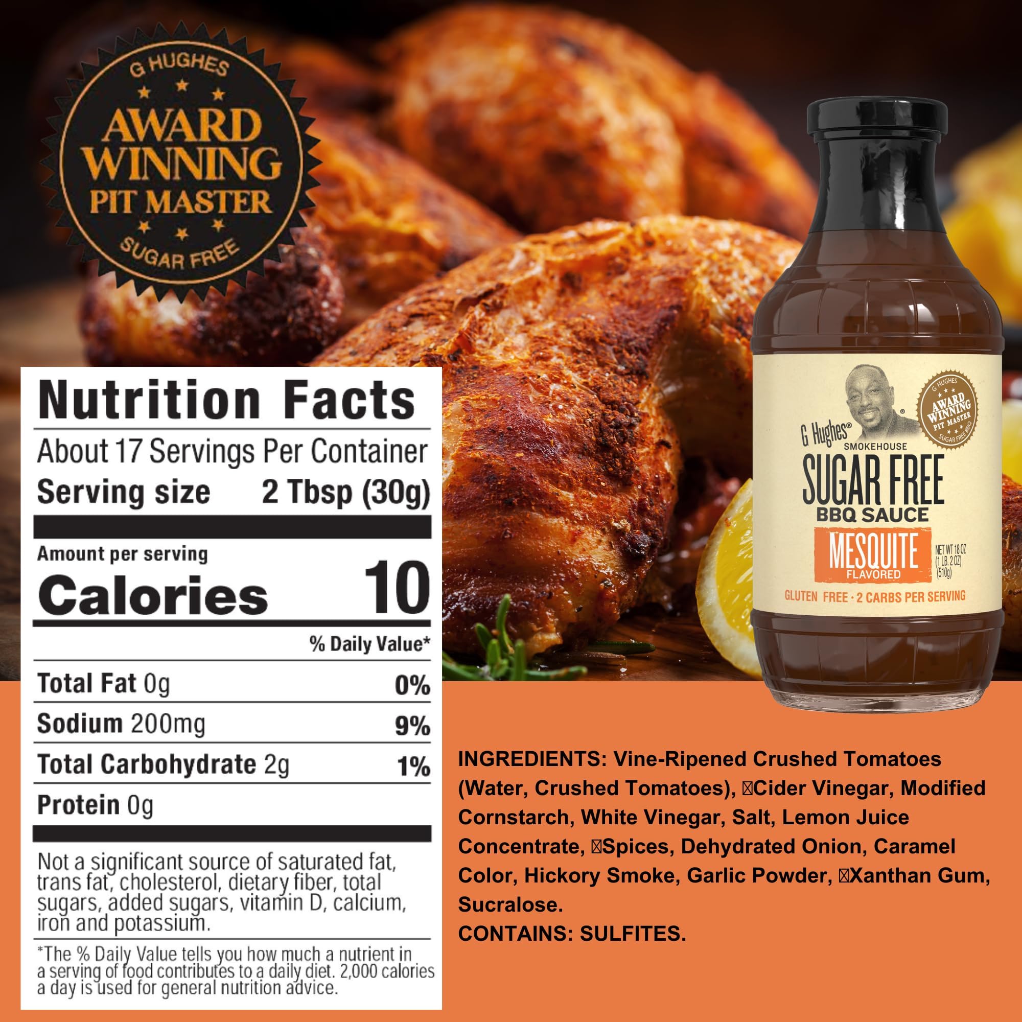 G Hughes ingredients label closeup highlighting sugar-free benefit for shoppers