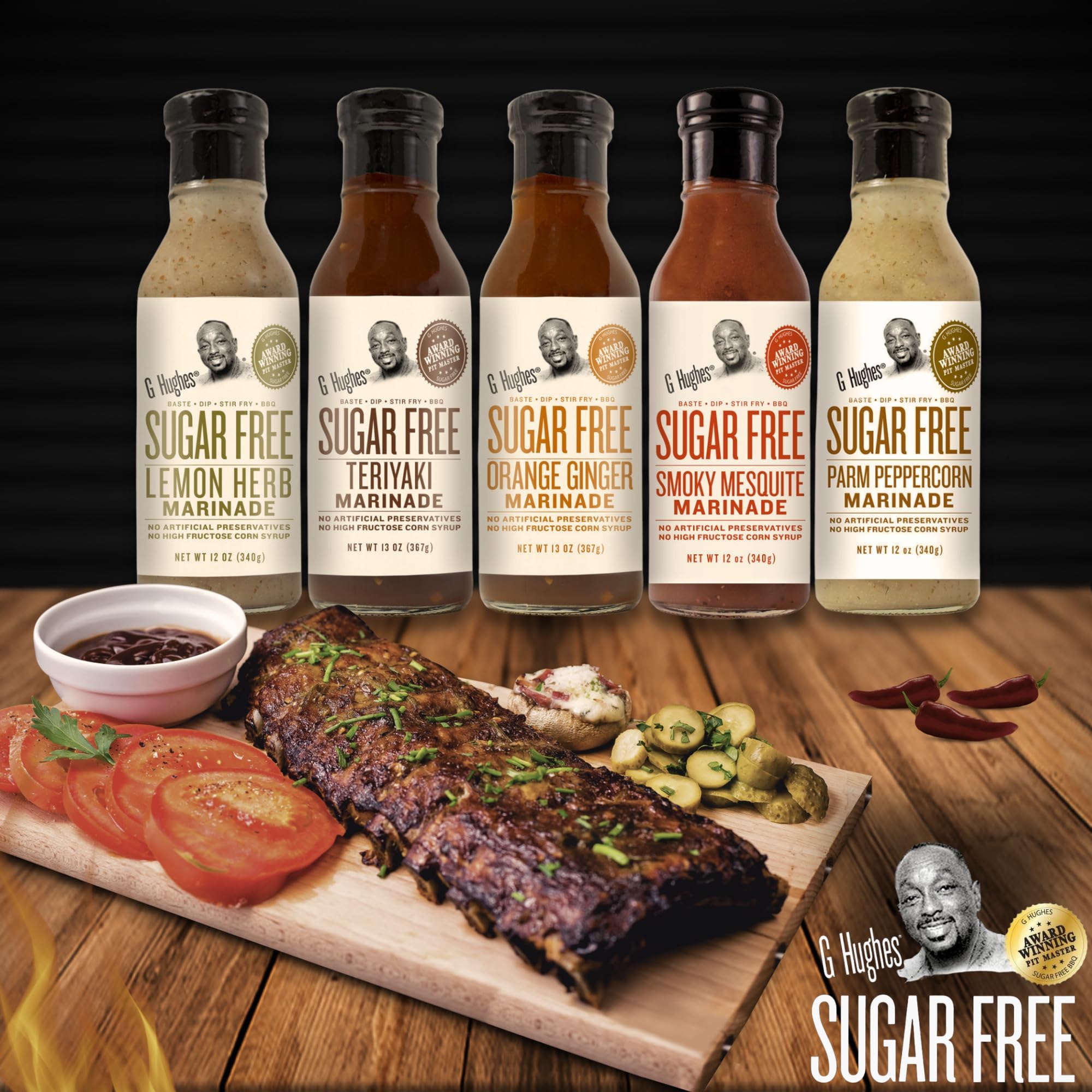 G Hughes sauces on dinner table in kitchen lifestyle scene inspiring easy meals