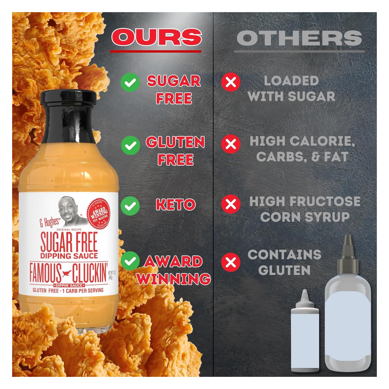 G Hughes label close-up showing Non-GMO and carb information