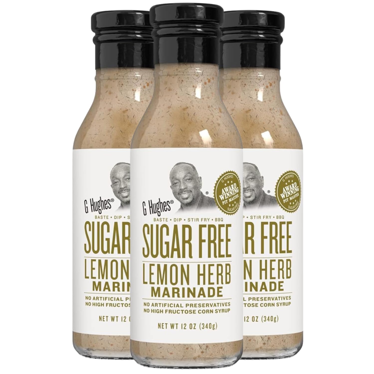 G Hughes front packaging showing three bottles and clear product branding and convenience
