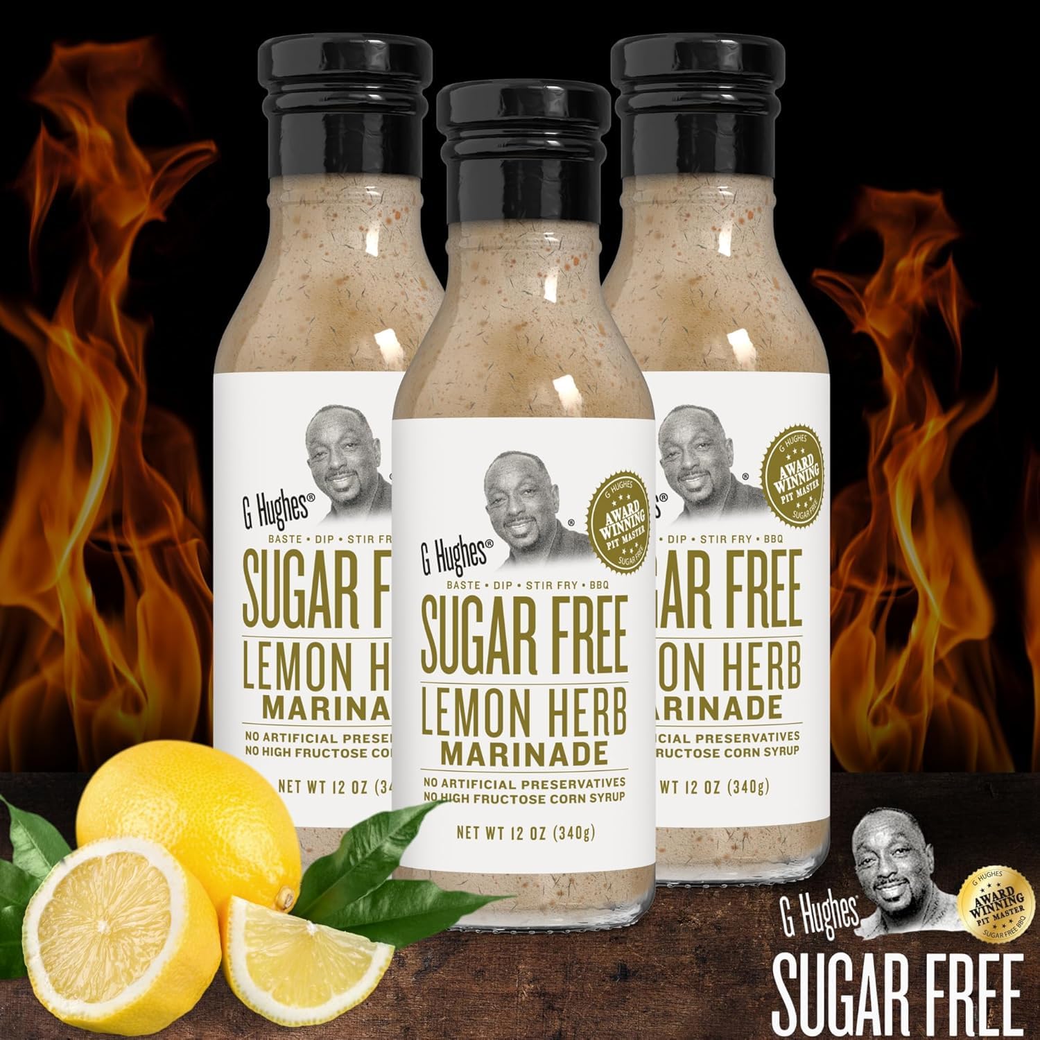 G Hughes marinated chicken on a grill showing browned, flavorful results without sugar