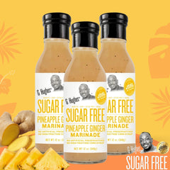 Closeup label on G Hughes bottle highlighting ingredients, sugar free and gluten free benefits