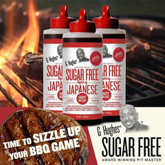 G Hughes sauce pouring close-up showing glazy texture and savory coating benefit