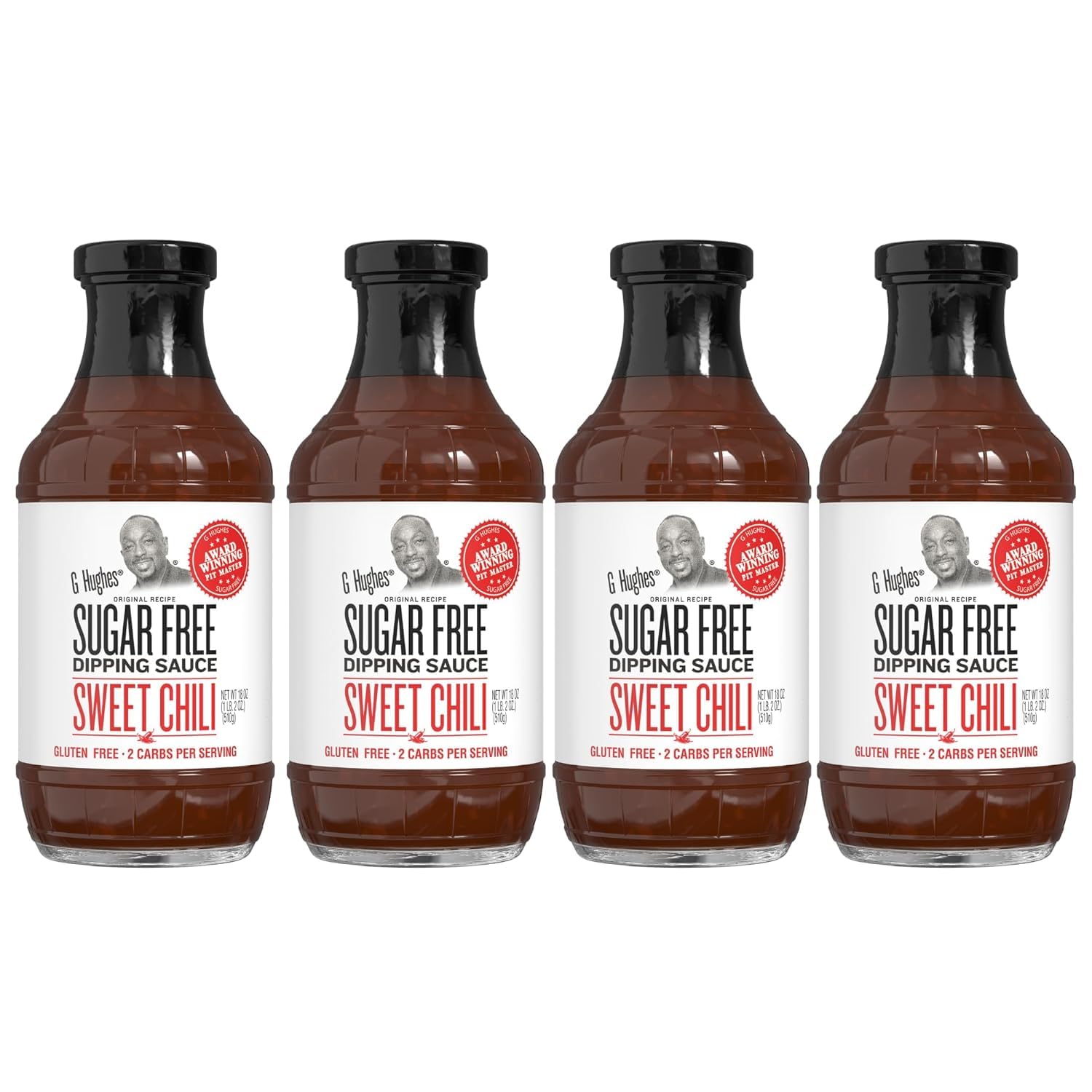 G Hughes front packaging showing four 18 oz bottles and brand recognition benefit