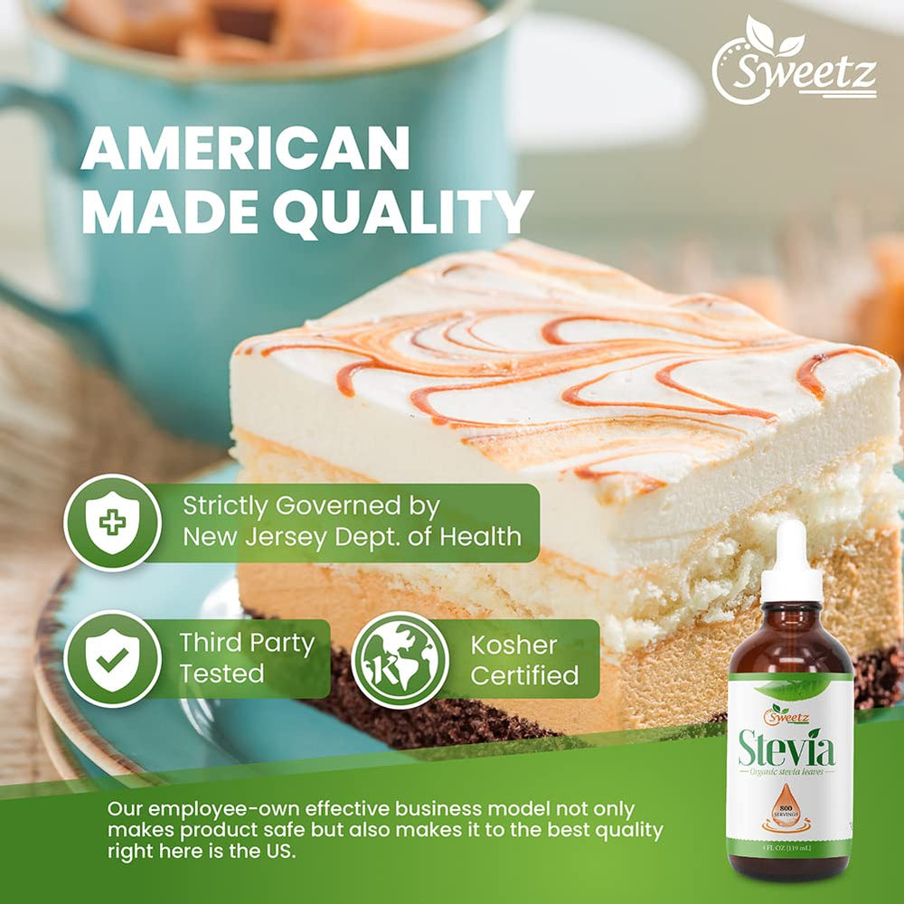 G-Sweetz measuring drops beside teaspoon for clear ratio
