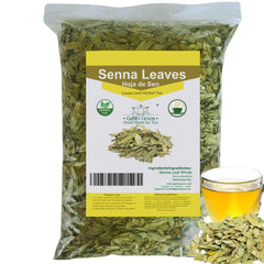 Gabio Green front packaging of 4oz senna leaves showing product pouch and branding benefit