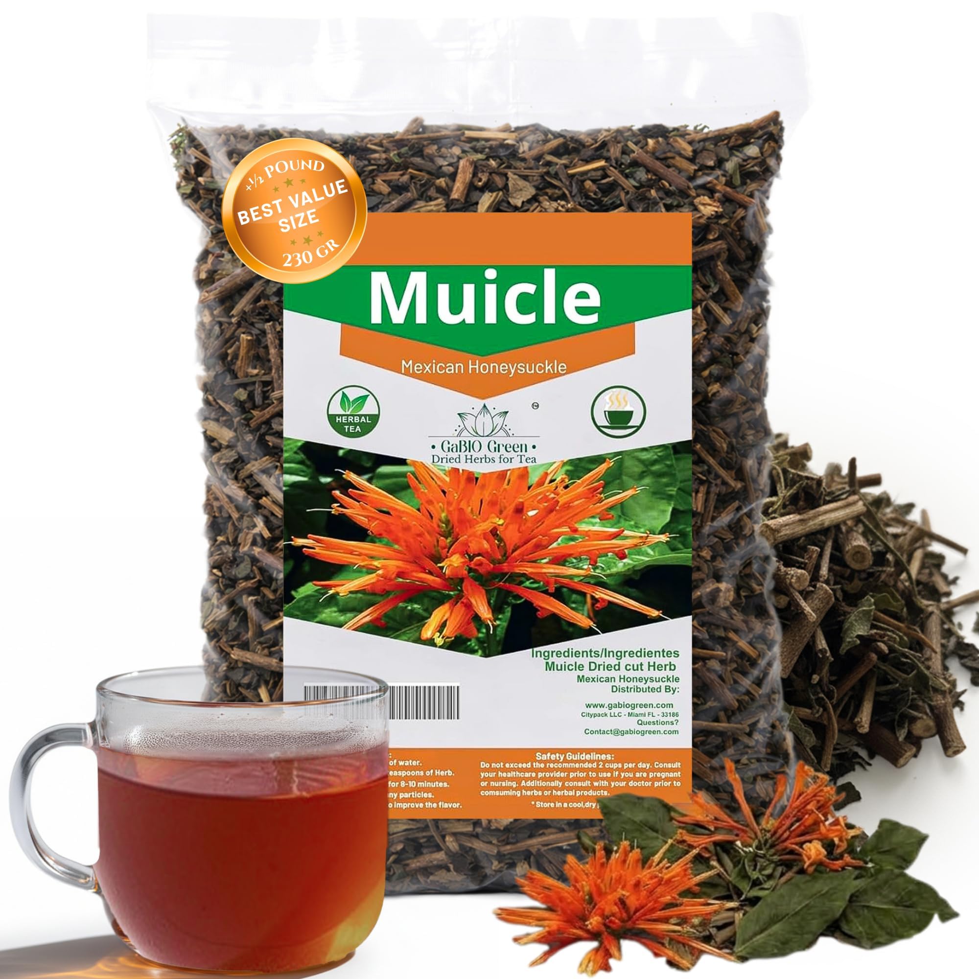 Gabio Green front packaging of Muicle tea showing sealed bag and branding for freshness