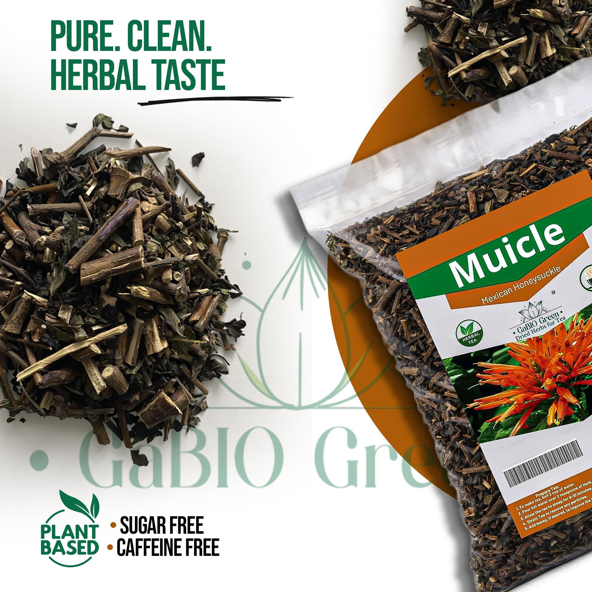 Gabio Green leaf and stem texture close-up showing pure natural herb detail