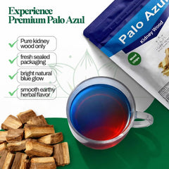 Gabio Green palo azul contents closeup showing dried kidneywood sticks for brewing