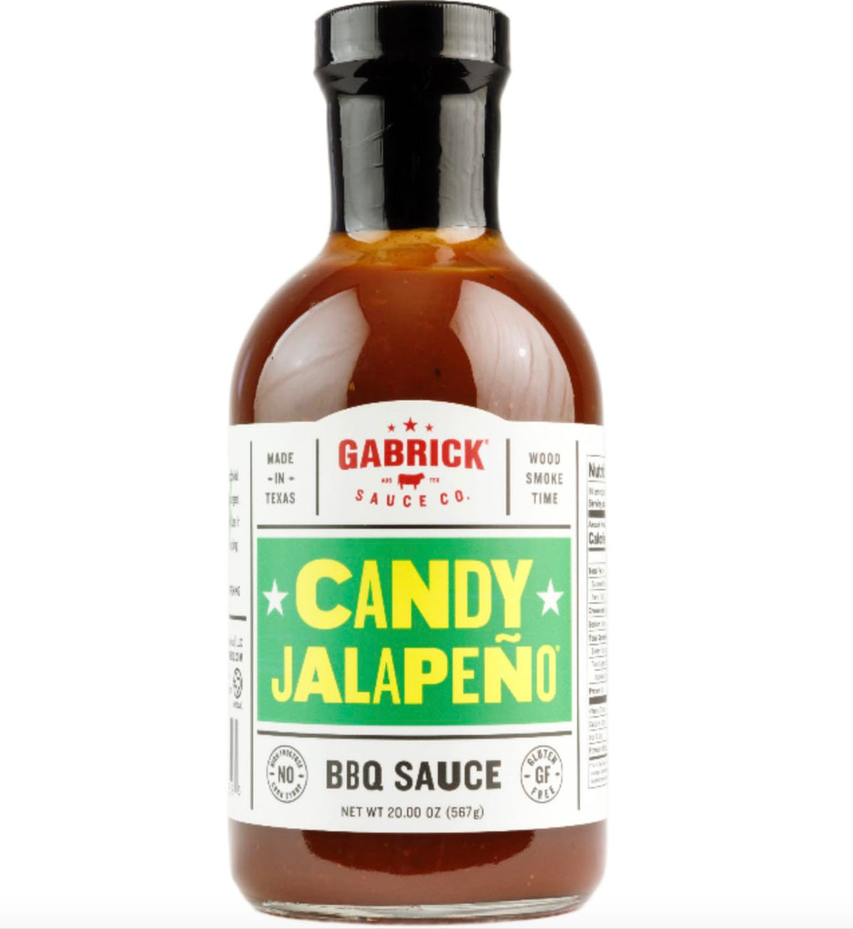 Gabrick Barbecue front packaging shows 20 oz glass bottle and label benefit showcases true jalapeño flavor